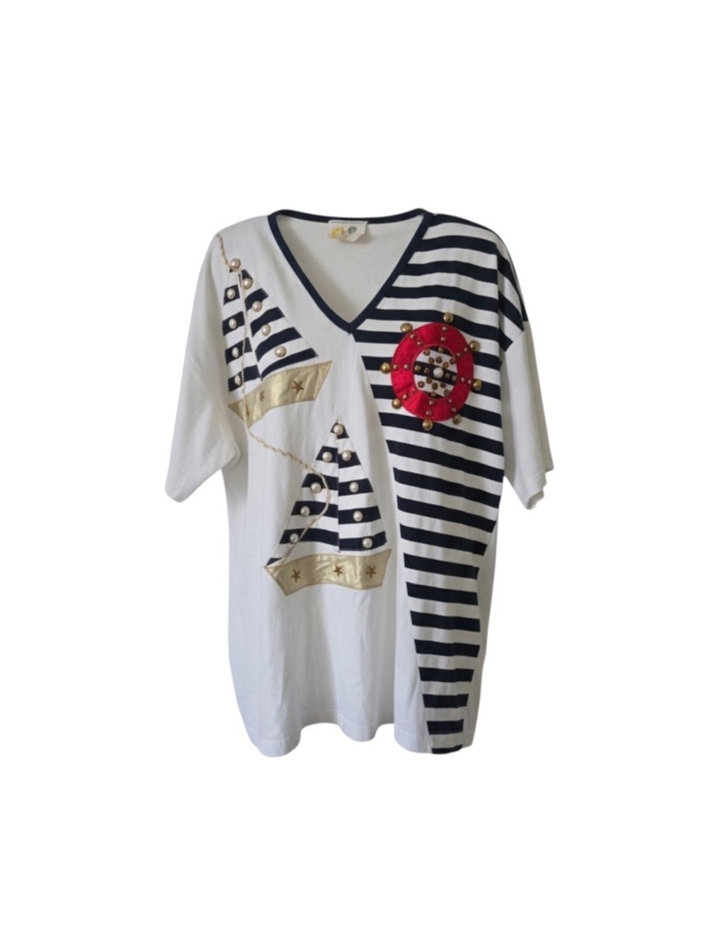 Vintage Nautical Sailboat & Lifesaver Embellished Top